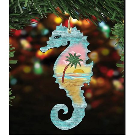 GLORIOUSGIFTS 8198517 Seahorse Scenic Wooden Christmas Ornament Set of 2 GL1786002